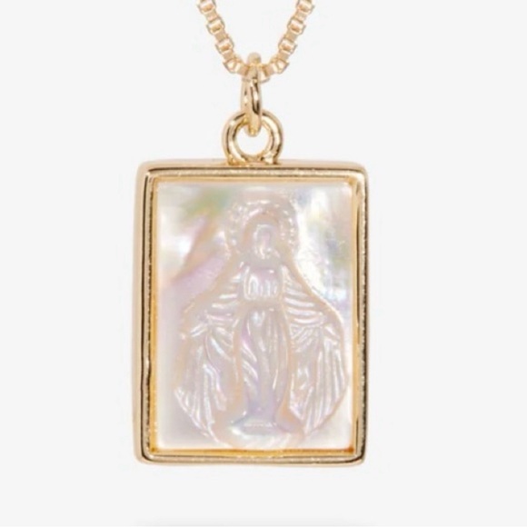 “Our Lady of Grace” Virgin de Guadelupe Mary Mother of Pearl Carved 18K Necklace - Picture 2 of 16